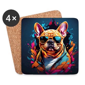 Bouledogue français Frenchie avec lunettes de soleil - Dessous de verre (lot de 4) - blanc - Devant