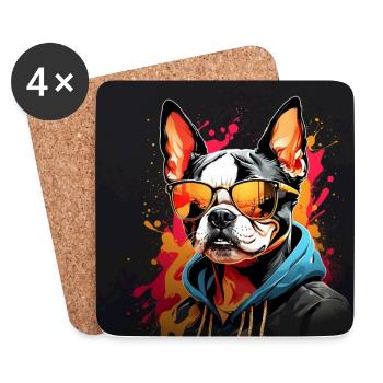 Boston Terrier Bostie avec lunettes de soleil - Dessous de verre (lot de 4) - blanc - Devant