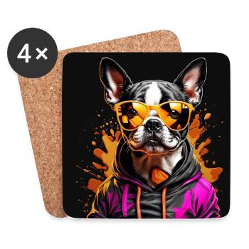 Boston Terrier Bostie avec lunettes de soleil - Dessous de verre (lot de 4) - blanc - Devant