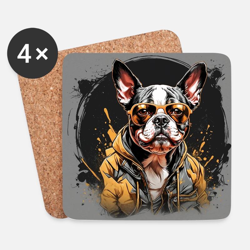 Boston Terrier Bostie mit Sonnenbrille - Untersetzer (4er-Set) - Weiß