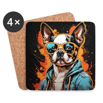 Boston Terrier Bostie avec lunettes de soleil - Dessous de verre (lot de 4) - blanc - Devant