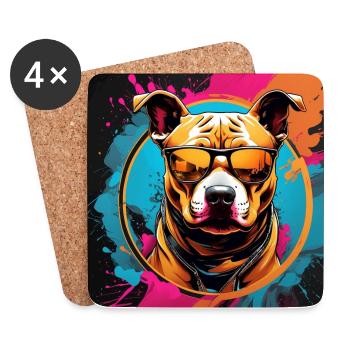 American Staffordshirte Terrier mit Sonnenbrille - Untersetzer (4er-Set) - Weiß - Vorne