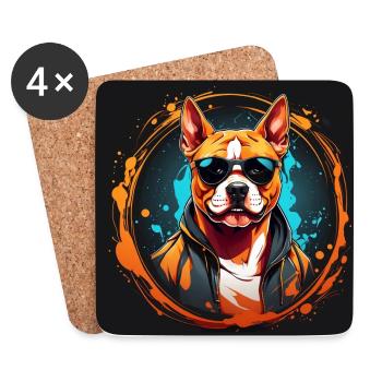 American Staffordshirte Terrier avec lunettes de soleil - Dessous de verre (lot de 4) - blanc - Devant