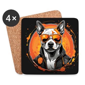 American Staffordshirte Terrier with Sunglasses - Coasters (set of 4) - white - Front
