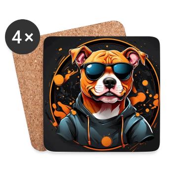 American Staffordshirte Terrier avec lunettes de soleil - Dessous de verre (lot de 4) - blanc - Devant