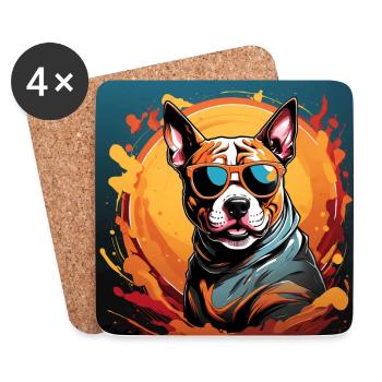 American Staffordshirte Terrier with Sunglasses - Coasters (set of 4) - white - Front