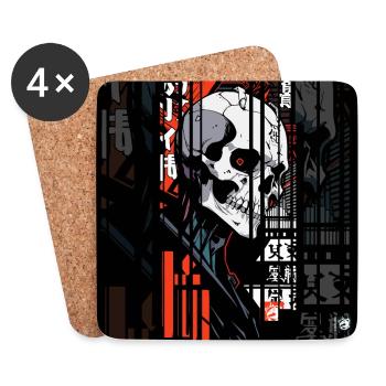 Ver.2 - Cyborg skull red black kanji - Coasters (set of 4) - white - Front