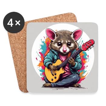 Opossum Playing Guitar - Funny Opossum Design - Coasters (set of 4) - white - Front