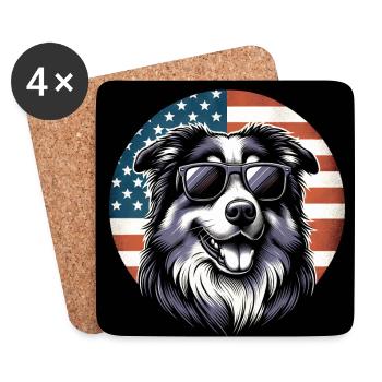 Berger australien avec drapeau américain - Dessous de verre (lot de 4) - blanc - Devant