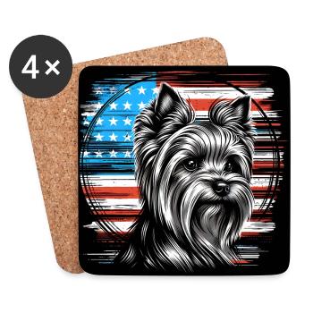 Yorkshire Terrier Yorkie with American Flag - Coasters (set of 4) - white - Front