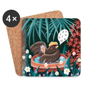 Singing blackbird bathing - Coasters (set of 4) - white - Front