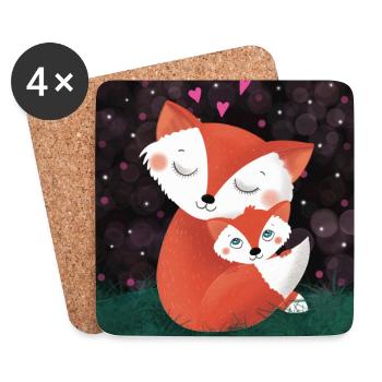 Mother's love between fox mom and her fox baby - Coasters (set of 4) - white - Front
