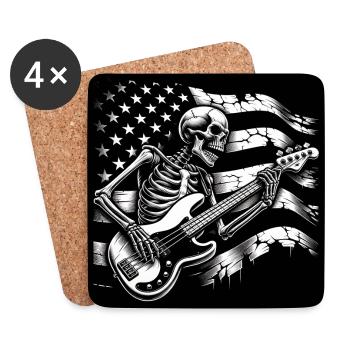 Crâne squelette avec guitare basse et drapeau des États-Unis - Dessous de verre (lot de 4) - blanc - Devant
