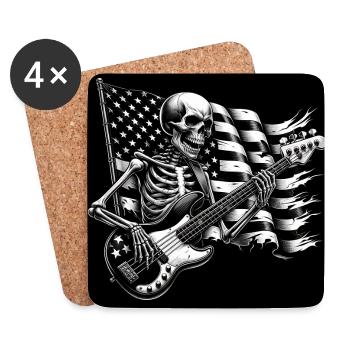 Skull Skelett spielt Bassgitarre vor USA Flagge - Untersetzer (4er-Set) - Weiß - Vorne
