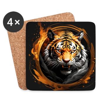Portrait de tigre Big Cat Design Tigre sifflant - Dessous de verre (lot de 4) - blanc - Devant