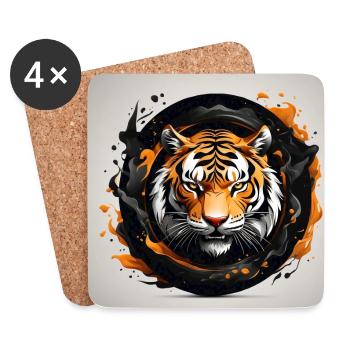 Portrait de tigre Big Cat Design Tigre sifflant - Dessous de verre (lot de 4) - blanc - Devant