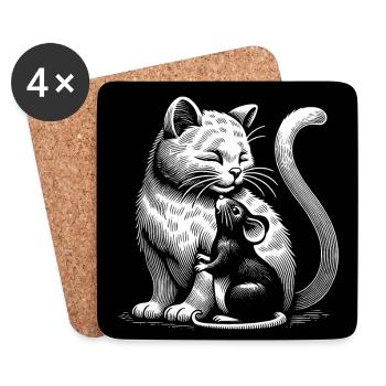 Le chat et la souris et l’amitié la paix et l’amour - Dessous de verre (lot de 4) - blanc - Devant