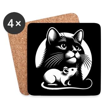 Le chat et la souris et l’amitié la paix et l’amour - Dessous de verre (lot de 4) - blanc - Devant