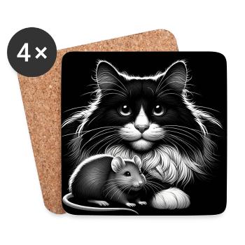 Cat and Mouse in Friendship, Peace and Love - Coasters (set of 4) - white - Front