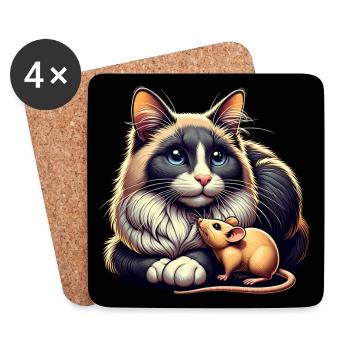 Katze und Maus in Freundschaft Frieden und Liebe - Untersetzer (4er-Set) - Weiß - Vorne