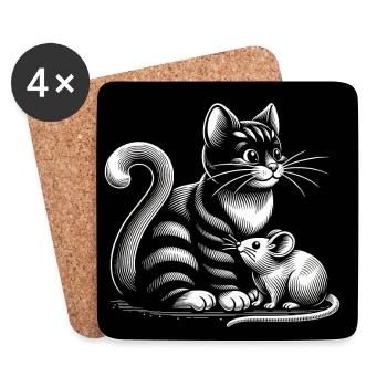 Katze und Maus in Freundschaft Frieden und Liebe - Untersetzer (4er-Set) - Weiß - Vorne