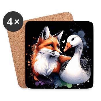 Fuchs und Gans in Freundschaft Liebe und Frieden - Untersetzer (4er-Set) - Weiß - Vorne