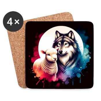 Wolf and lamb in love and friendship - Coasters (set of 4) - white - Front