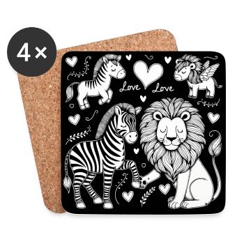Leo et Zèbre Amour et amitié - Dessous de verre (lot de 4) - blanc - Devant