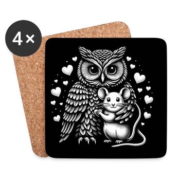 Hibou et souris en paix amitié amour - Dessous de verre (lot de 4) - blanc - Devant