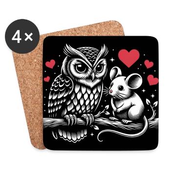 Eule und Maus in Frieden Freundschaft Liebe - Untersetzer (4er-Set) - Weiß - Vorne