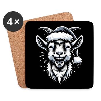 Drôle de chèvre de Noël avec chapeau de Père Noël - Dessous de verre (lot de 4) - blanc - Devant