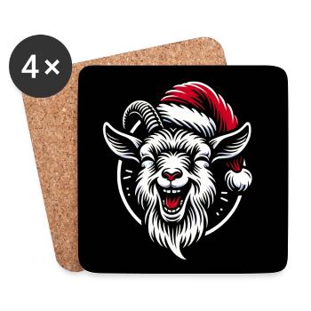 Drôle de chèvre de Noël avec chapeau de Père Noël - Dessous de verre (lot de 4) - blanc - Devant