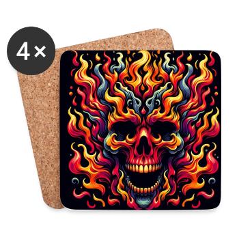Crâne coloré avec des flammes - Dessous de verre (lot de 4) - blanc - Devant