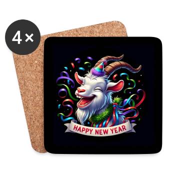 Nouvel An, réveillon du Nouvel An, drôle de chèvre, fête de célébration - Dessous de verre (lot de 4) - blanc - Devant