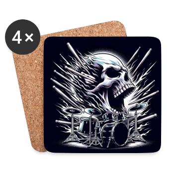 Skull and Drums Destroy Silence Drummer - Coasters (set of 4) - white - Front