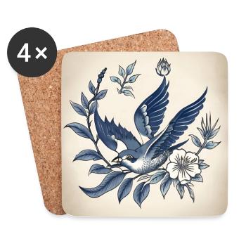 tatouage d'une hirondelle - Dessous de verre (lot de 4) - blanc - Devant