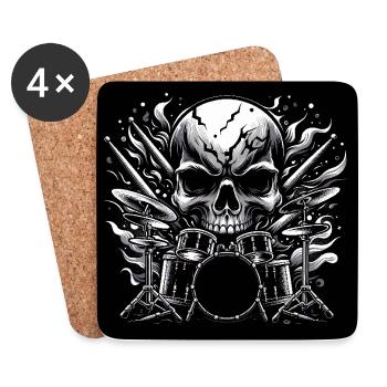 Drumset and Skull Loud Rock Vibes - Coasters (set of 4) - white - Front