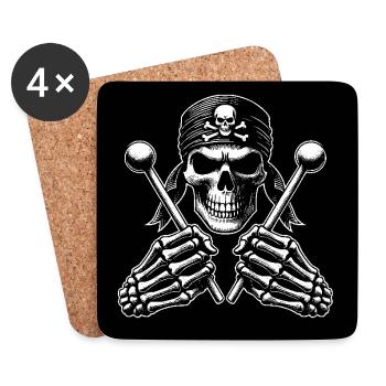 Skull Pirat mit Drumsticks in Knochenhänden - Untersetzer (4er-Set) - Weiß - Vorne