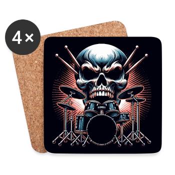 Drumset and Skull Loud Rock Vibes - Coasters (set of 4) - white - Front