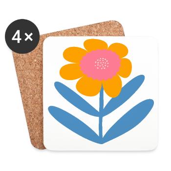 Fleur douce orange aux feuilles bleues - Dessous de verre (lot de 4) - blanc - Devant