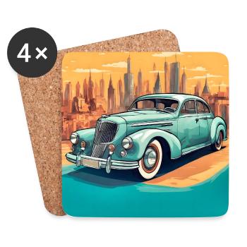 Voiture cabriolet vintage shabby chic - Dessous de verre (lot de 4) - blanc - Devant
