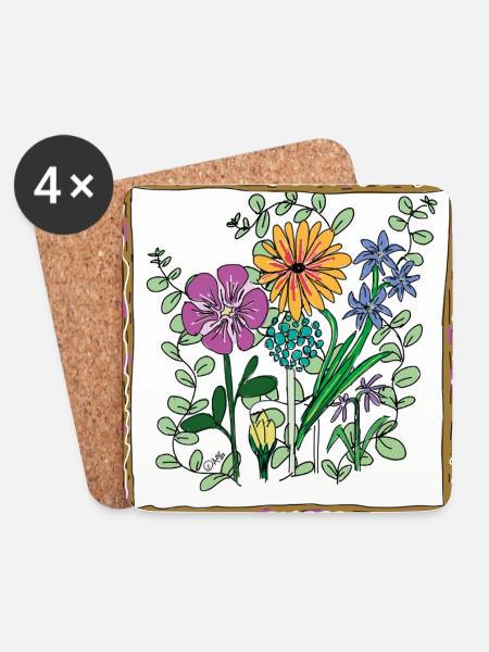 Blumen, Blüten und Pflanzen - Untersetzer (4er-Set) - Weiß