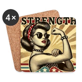 Stärke starke coole Frau Rockabilly Geschenk - Untersetzer (4er-Set) - Weiß - Vorne