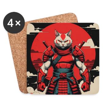 Samurai Cat Warrior - Coasters (set of 4) - white - Front