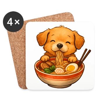 Süßer kleiner Hund isst Ramen Nudeln aus Schüssel - Untersetzer (4er-Set) - Weiß - Vorne