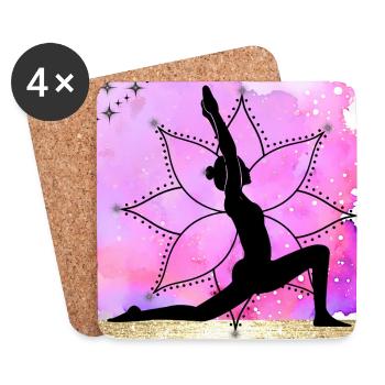 Yoga-Silhouette auf Mandala - Untersetzer (4er-Set) - Weiß - Vorne
