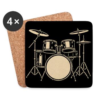 Schwarzsilbernes Drumset Illustration - Untersetzer (4er-Set) - Weiß - Vorne