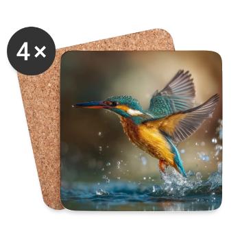 Farbenexplosion der Eisvogel im Flugmoment - Untersetzer (4er-Set) - Weiß - Vorne