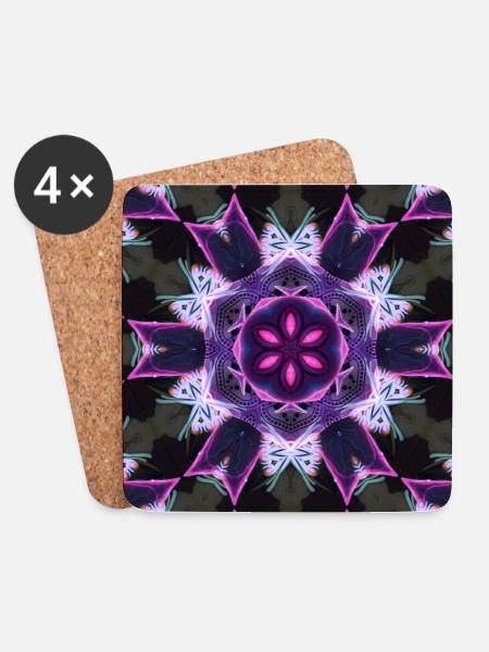 Neon Mandala Kaleidoskop - Untersetzer (4er-Set) - Weiß