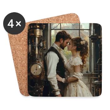 Steampunk Romantik: Liebespaar im Labor - Untersetzer (4er-Set) - Weiß - Vorne
